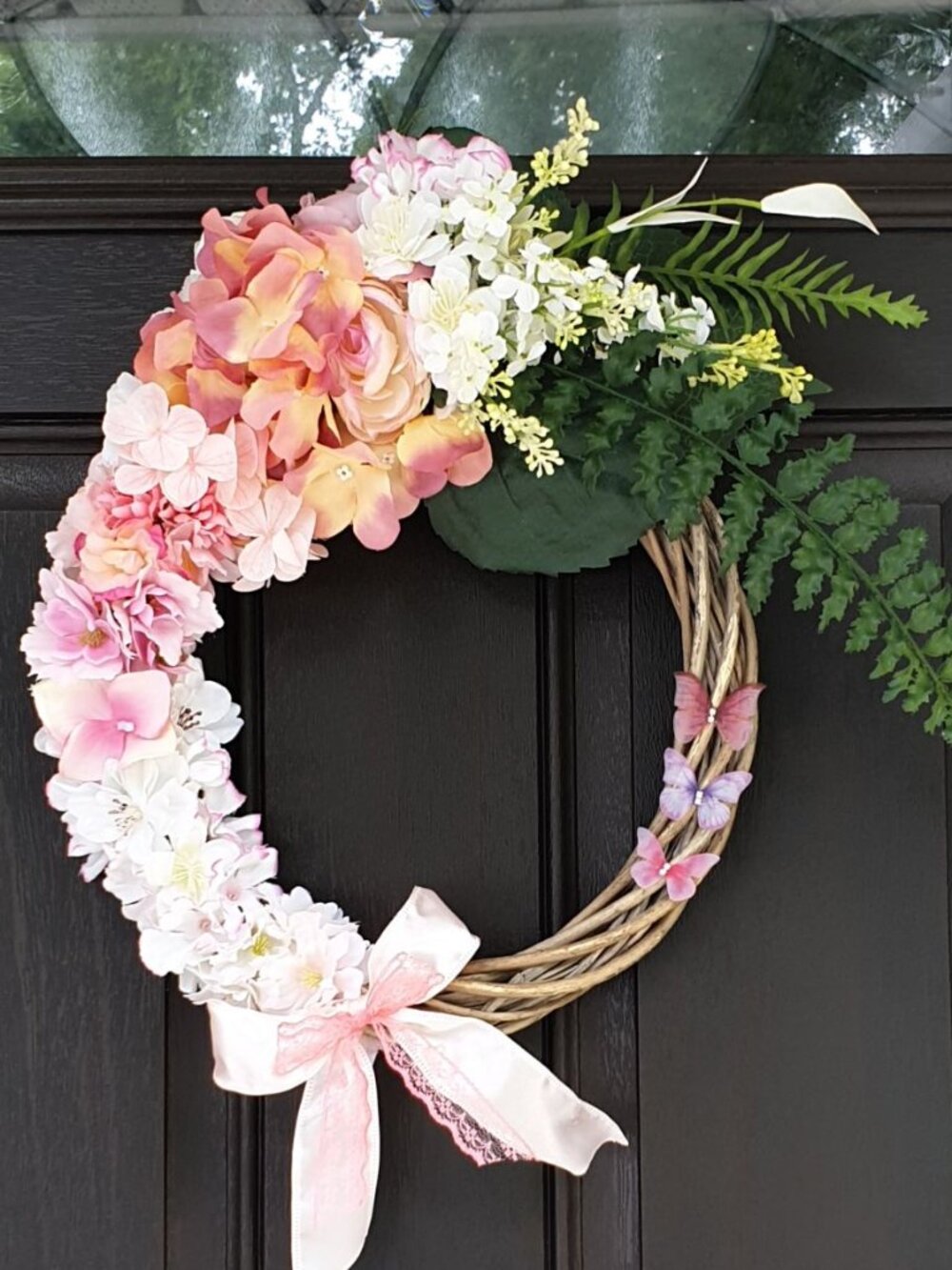Hydrangea Flowers Wicker Wreath Butterfly Farm House Office Home Wall Door Decor